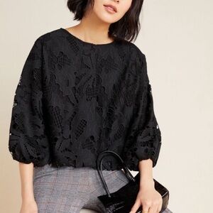 Anthropologie, Eri + Ali Black Lace Puff Sleeve Blouse